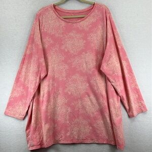 J. Jill Pima Cotton Women’s Plus Tunic 4X Pink/Cream Scoop Neck Long Sleeve EUC